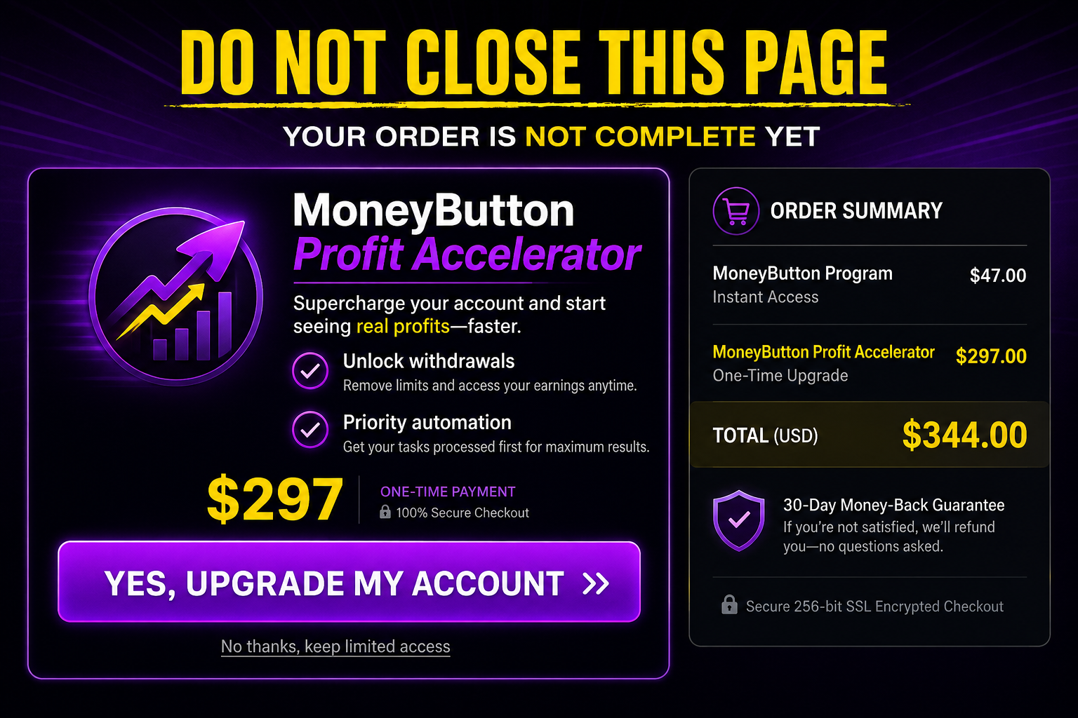 Unicorn MoneyButton Scam Exposed: Fake or Real? Full App Investigation 3 MoneyButton checkout upsell charging extra for a profit accelerator
