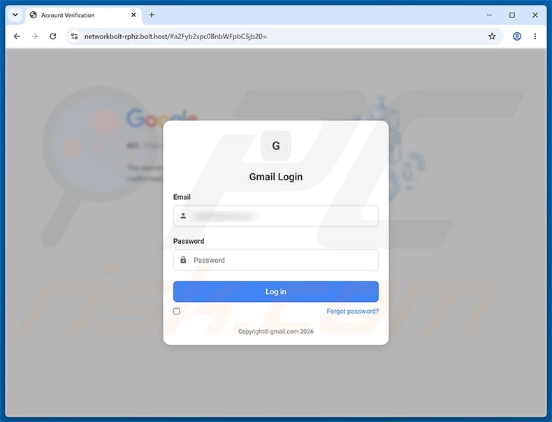 Untrusted Device Added Email Scam: Adaptive Fake Login Page Investigated 2 Adaptive counterfeit Gmail login hosted on networkbolt-rphz.bolt.host