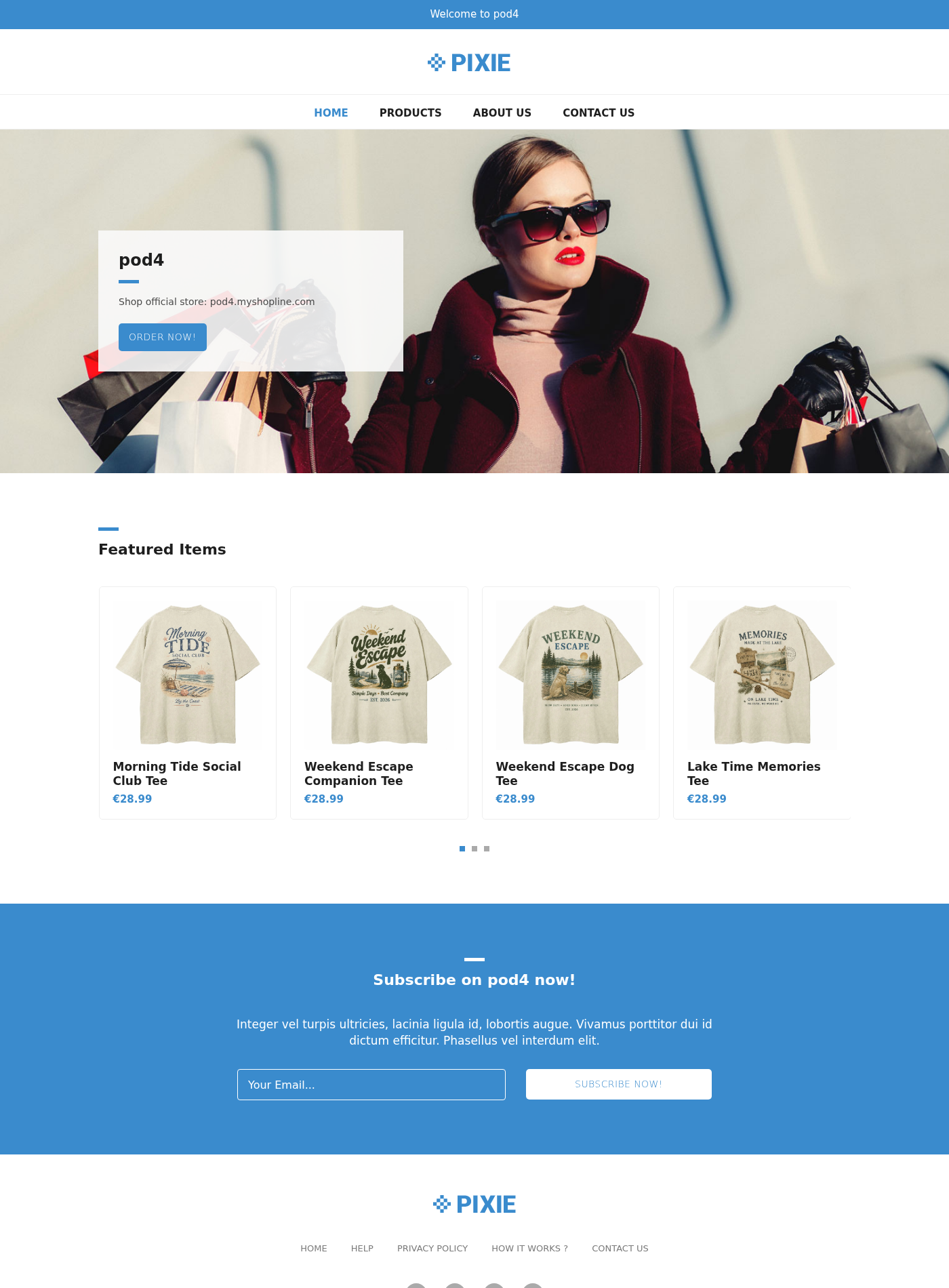 Valurne collection URL rendering an unrelated generic pod4 PIXIE storefront during an independent browser capture