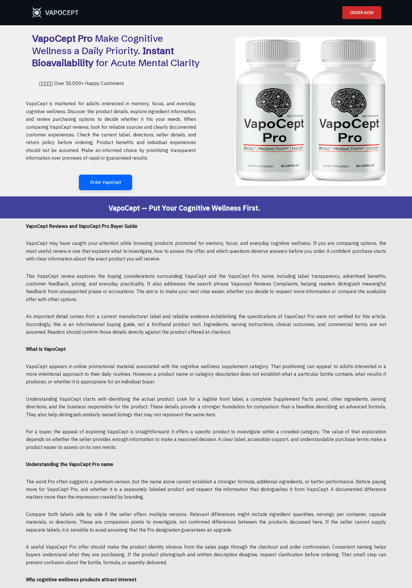 VapoCept Pro Review: Fake Science and Checkout Red Flags 1 VapoCept Pro website showing supplement bottles and instant bioavailability claims