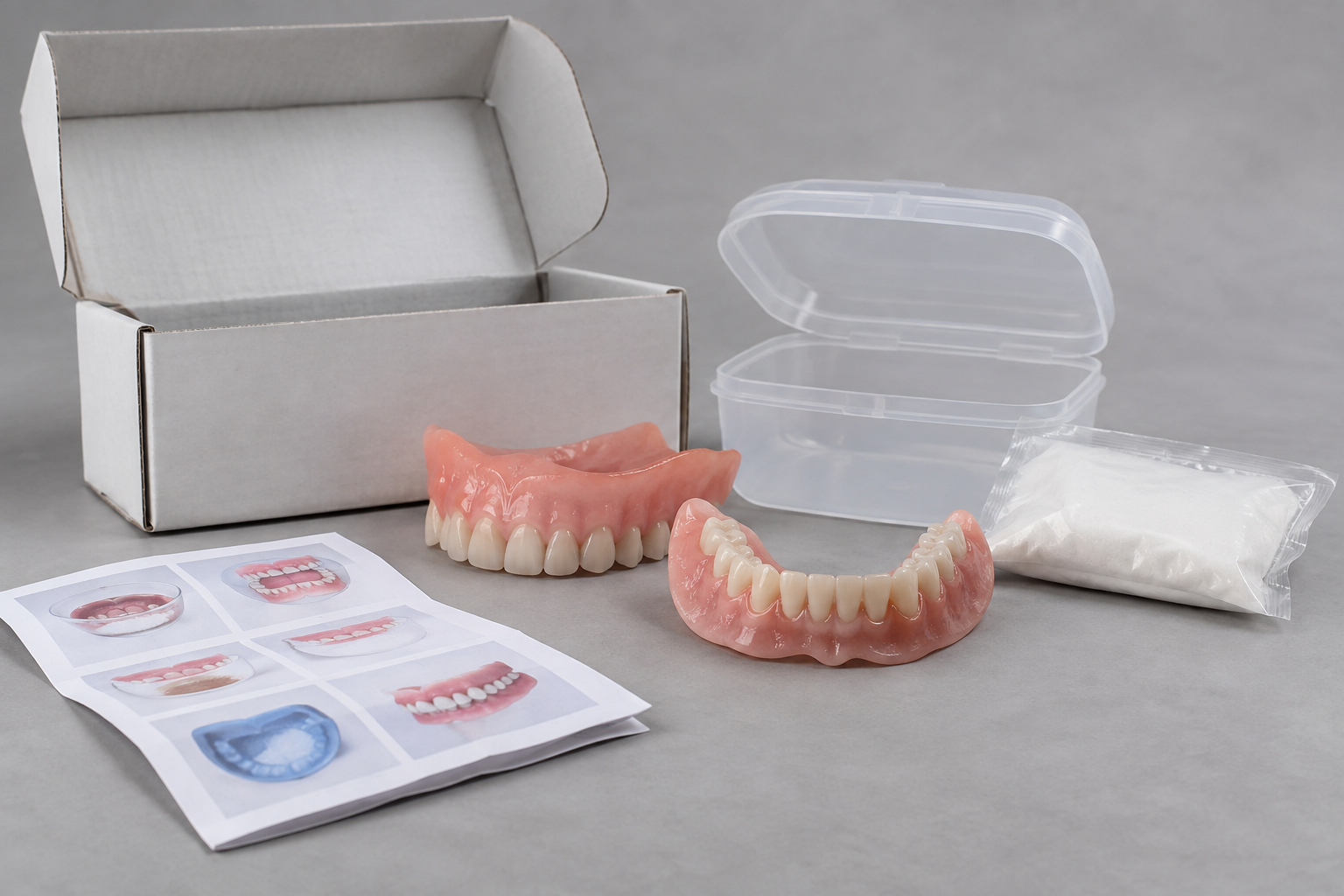 Generic mail-order full denture kit in an unbranded shipping box