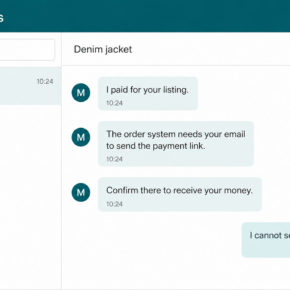 Fake Vinted buyer message asking a seller for an email address to send a payment link