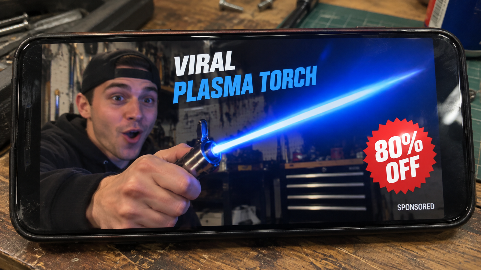 Sponsored viral video showing an exaggerated blue flame from a torch lighter