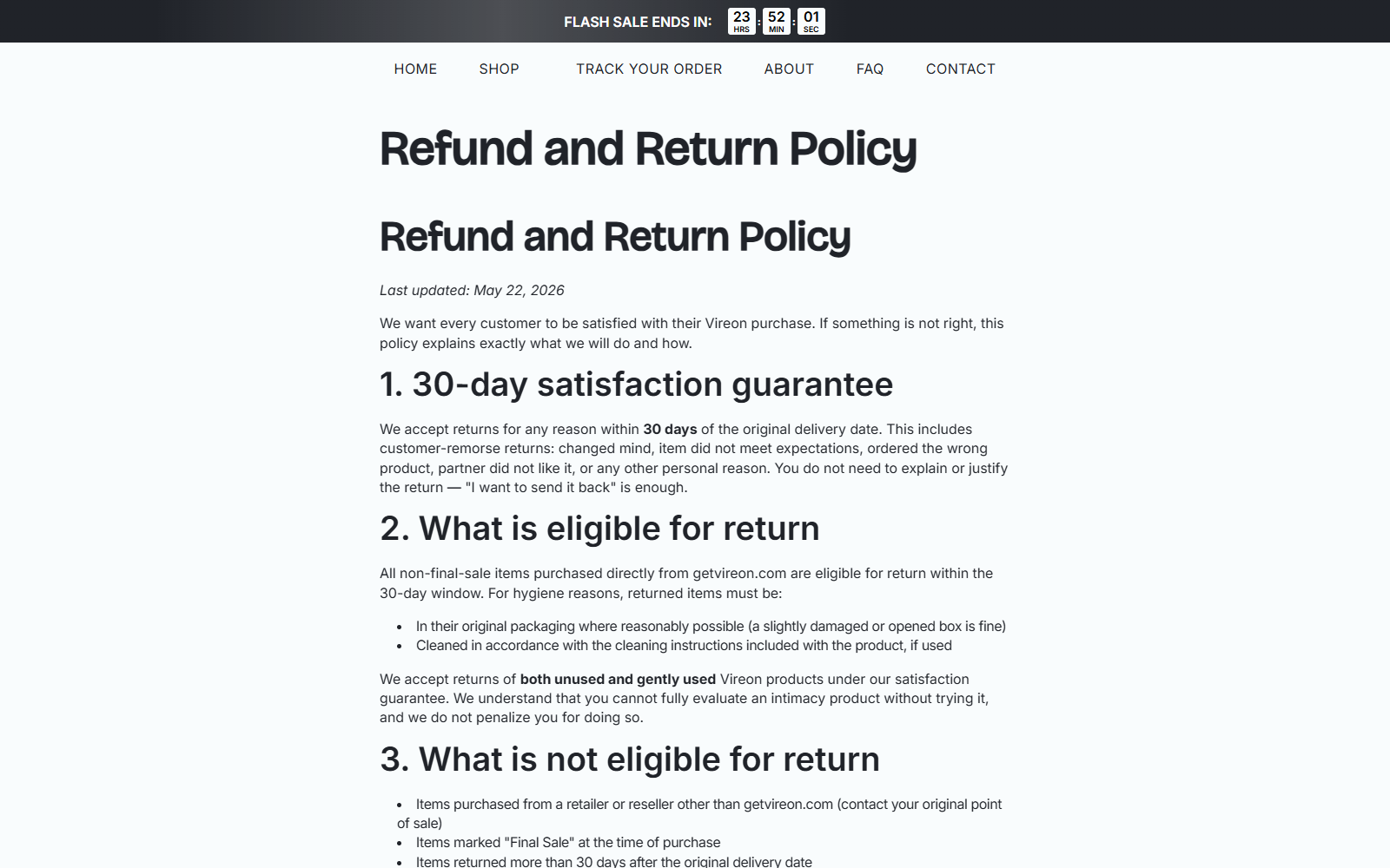 Vireon Sweet Spot Pillow Reviews: Claims Checked 2 Vireon refund policy stating a 30-day guarantee for unused and gently used products