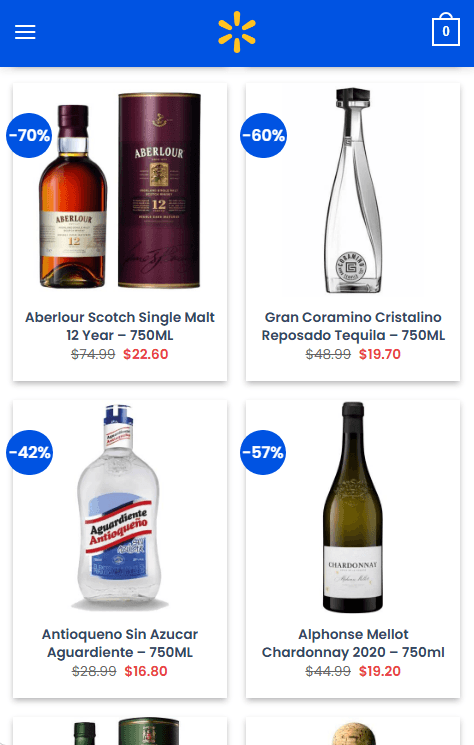 Authentic capture of heavily discounted liquor listings on a Walmart-impersonating store