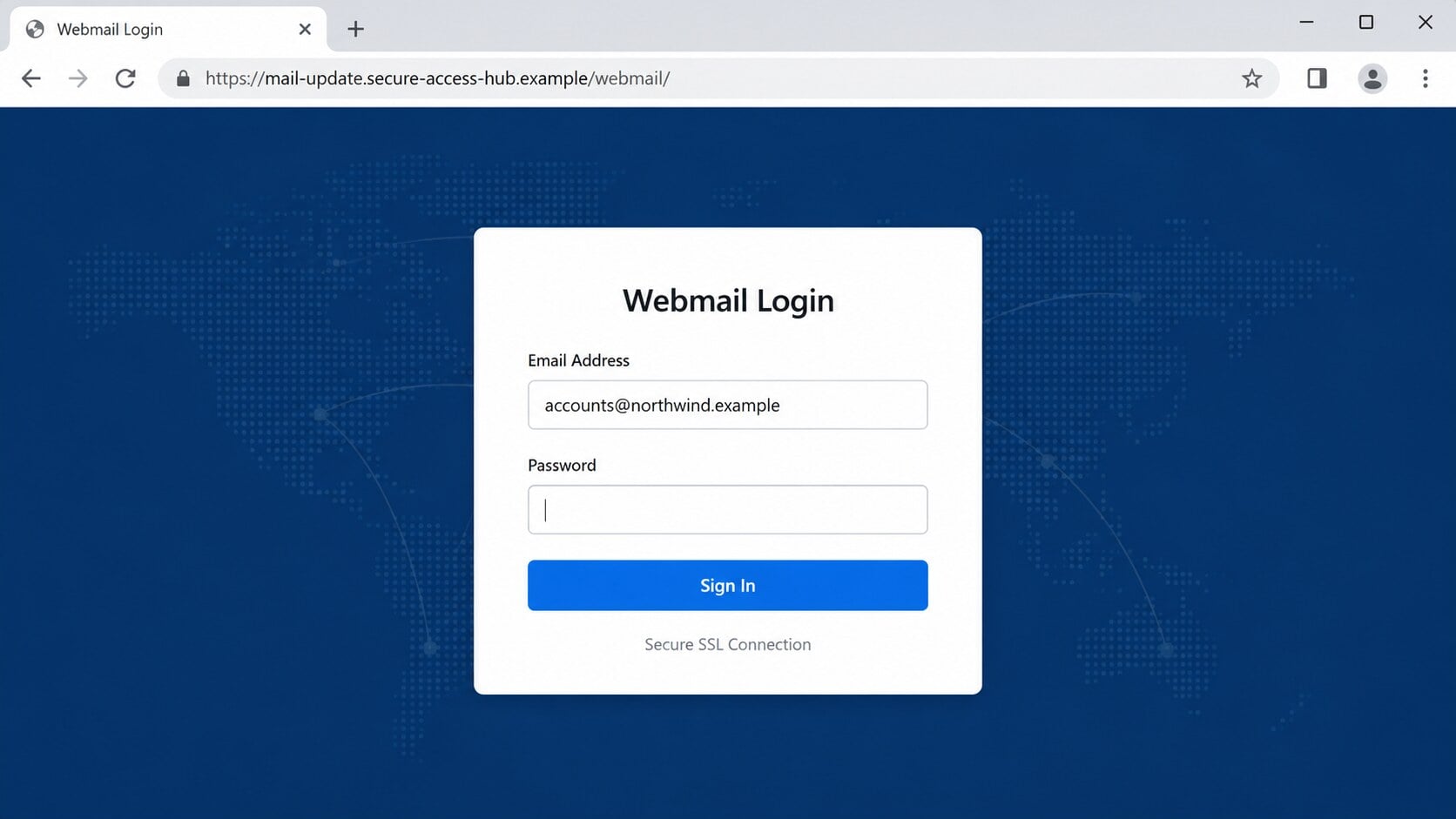Fraudulent Webmail Login page requesting the password for a prefilled email address