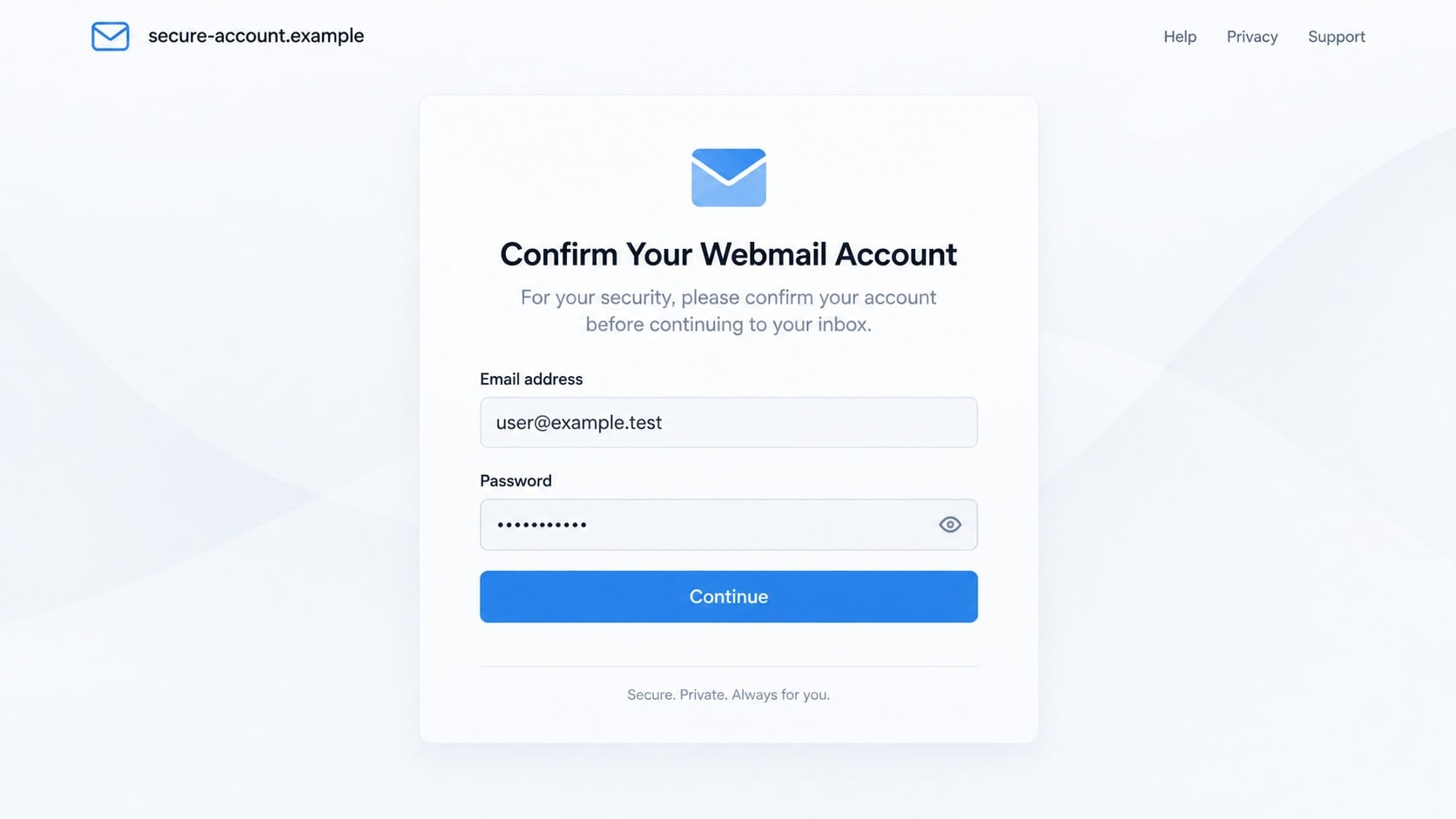 Fake webmail login page opened by the Cancel Reset button