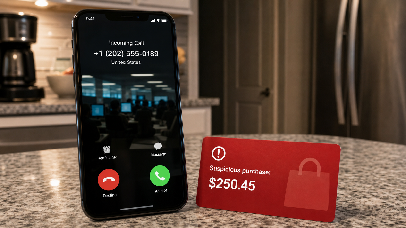 Realistic reconstruction of a Wells Fargo Apple Store scam call about a $250.45 purchase