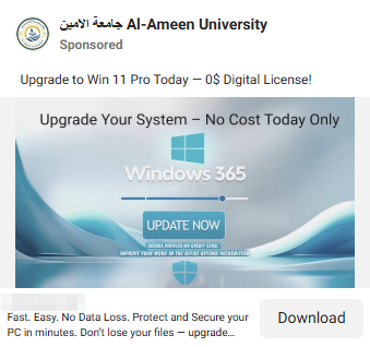 Fake Windows 11 Facebook Ad Scam Installs Malware 1 Authentic Facebook ad promoting a fake Windows 11 download