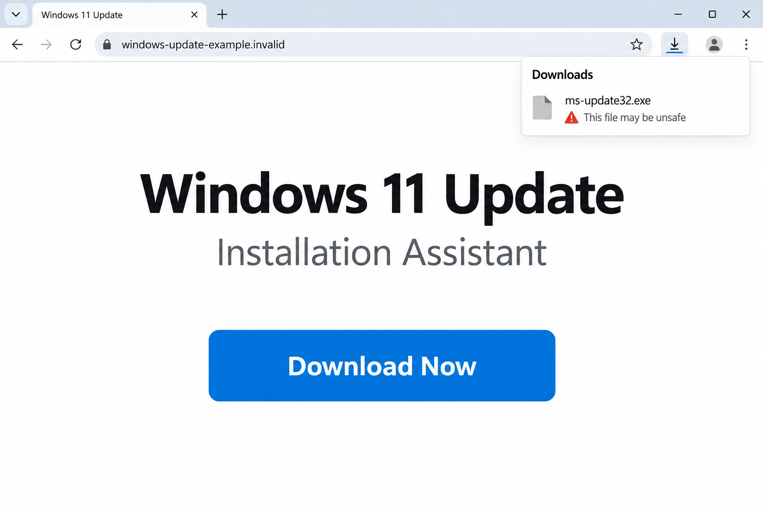 Fake Windows 11 Facebook Ad Scam Installs Malware 2 Educational reconstruction of a fake Windows 11 download page and unsafe ms-update32.exe file