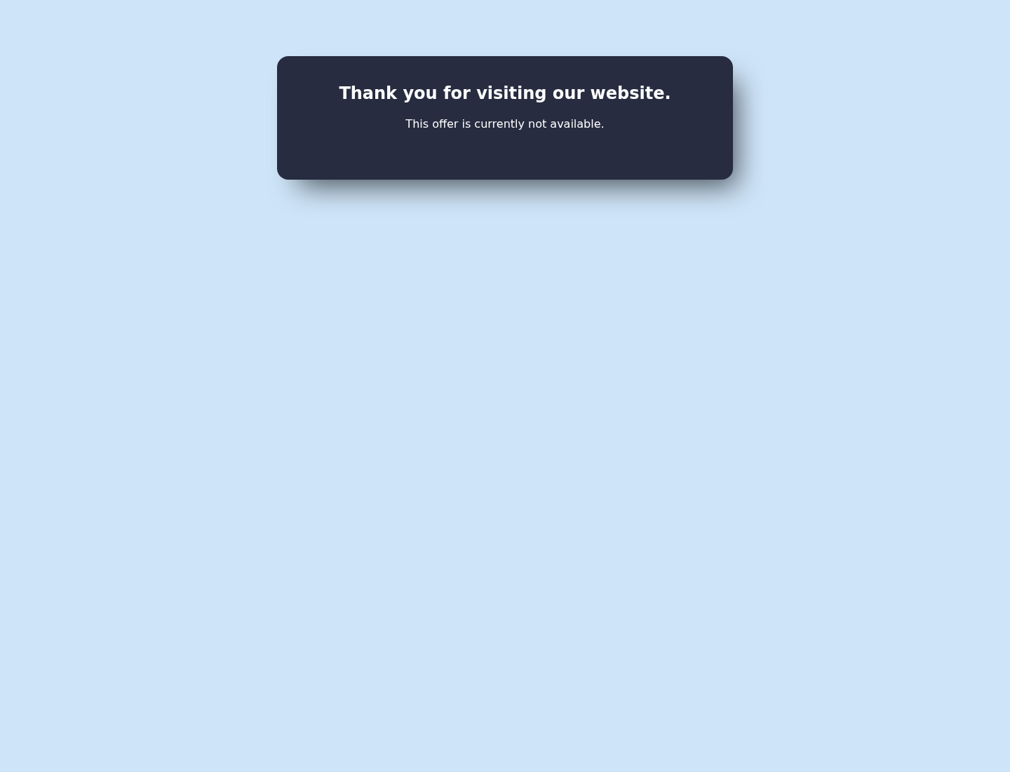 Official Wowee Cleaner website displaying a message that the offer is currently unavailable in the visitor's area
