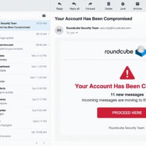 Fake Roundcube alert claiming incoming messages are moving to the wrong folder