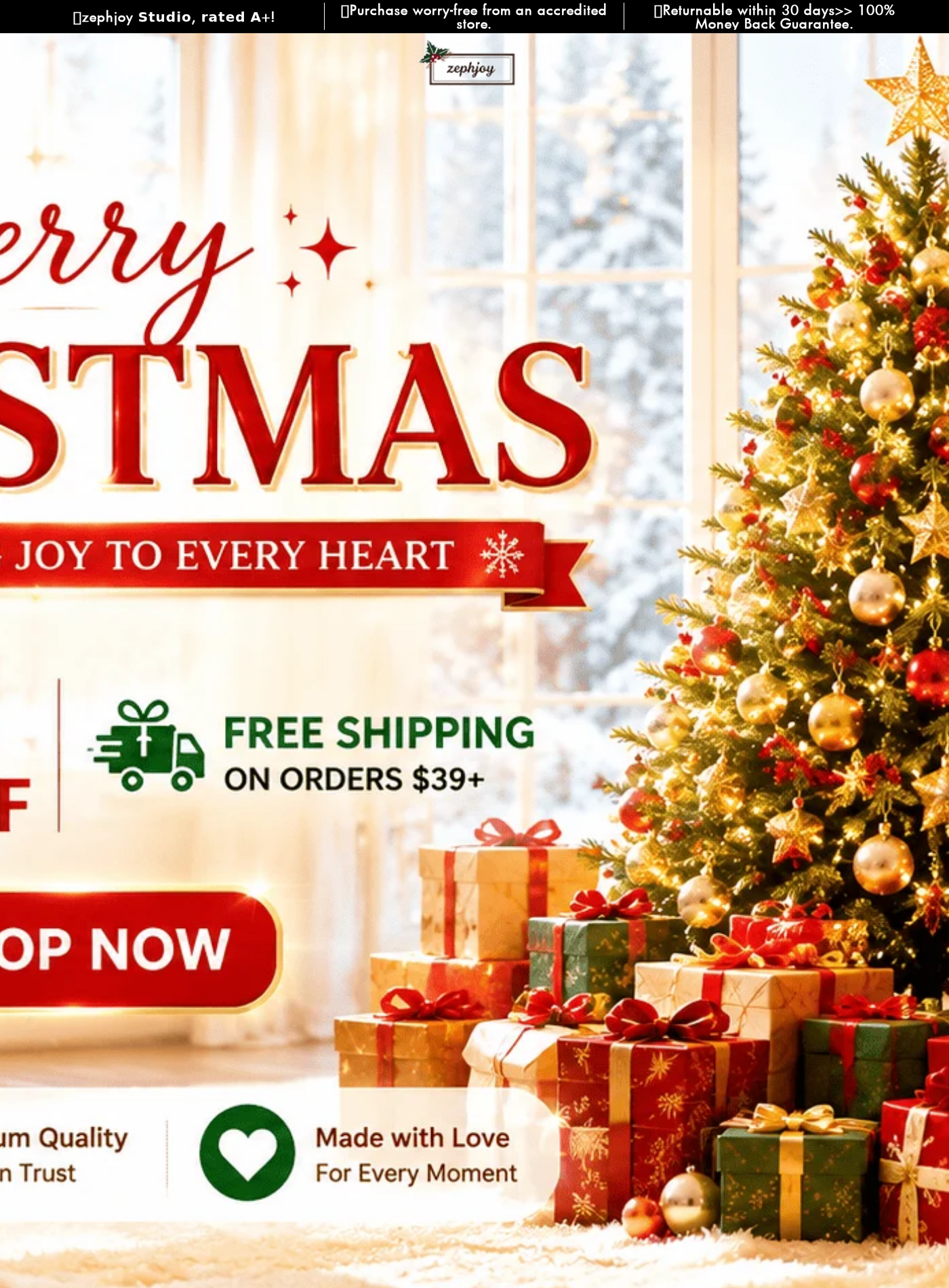 Zephjoy Exposed: Accreditation Claims, Returns and Store Risks Checked 1 Zephjoy homepage displaying A plus accreditation language, worldwide shipping and a money-back guarantee