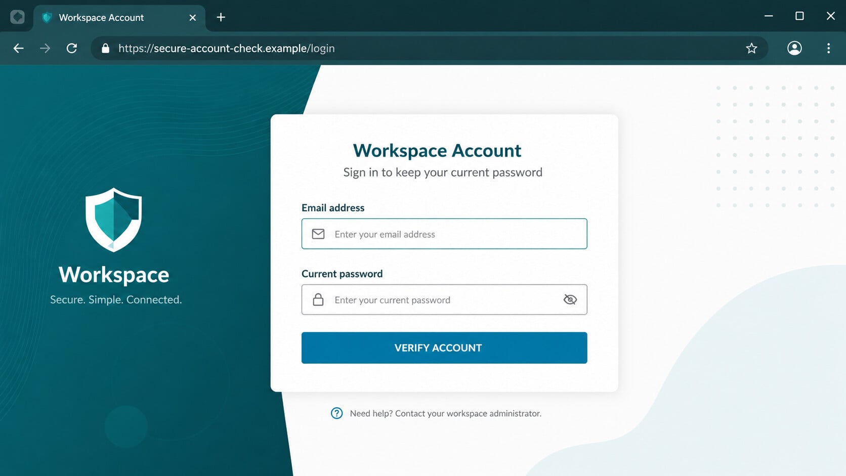 Counterfeit workspace account login page requesting an email address and current password