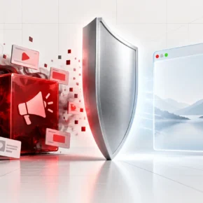 Illustration of an unwanted advertising app removed from a clean set of browser and device controls