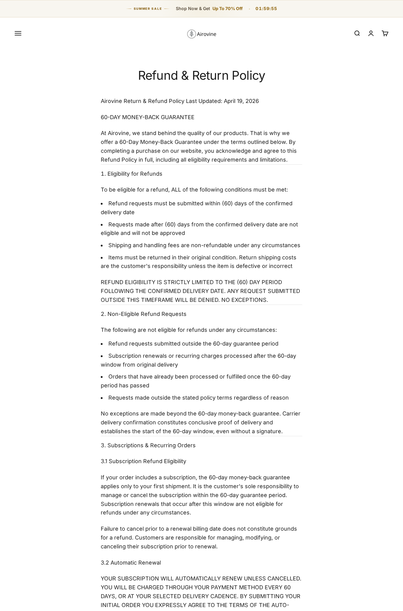 Airovine Lung Cleanse & Relief: Scam or Legit? The Breathizen Redirect 3 Airovine refund policy with return conditions and subscription guarantee restrictions
