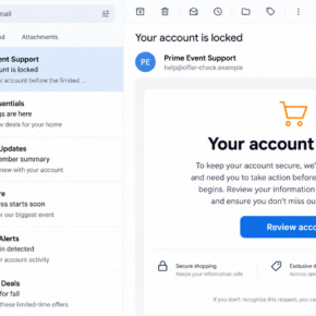 Illustrative Amazon-themed locked-account phishing email before a shopping event