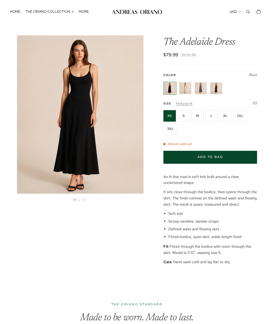 Andreas Oriano EXPOSED: Dress Quality, Delivery Claims and Return Costs 1 Andreas Oriano Adelaide Dress listing showing the price, size options and soft-knit description