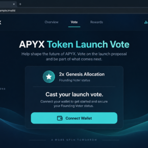 Illustrative APYX token launch voting page promising a two-times allocation and Founding Voter status