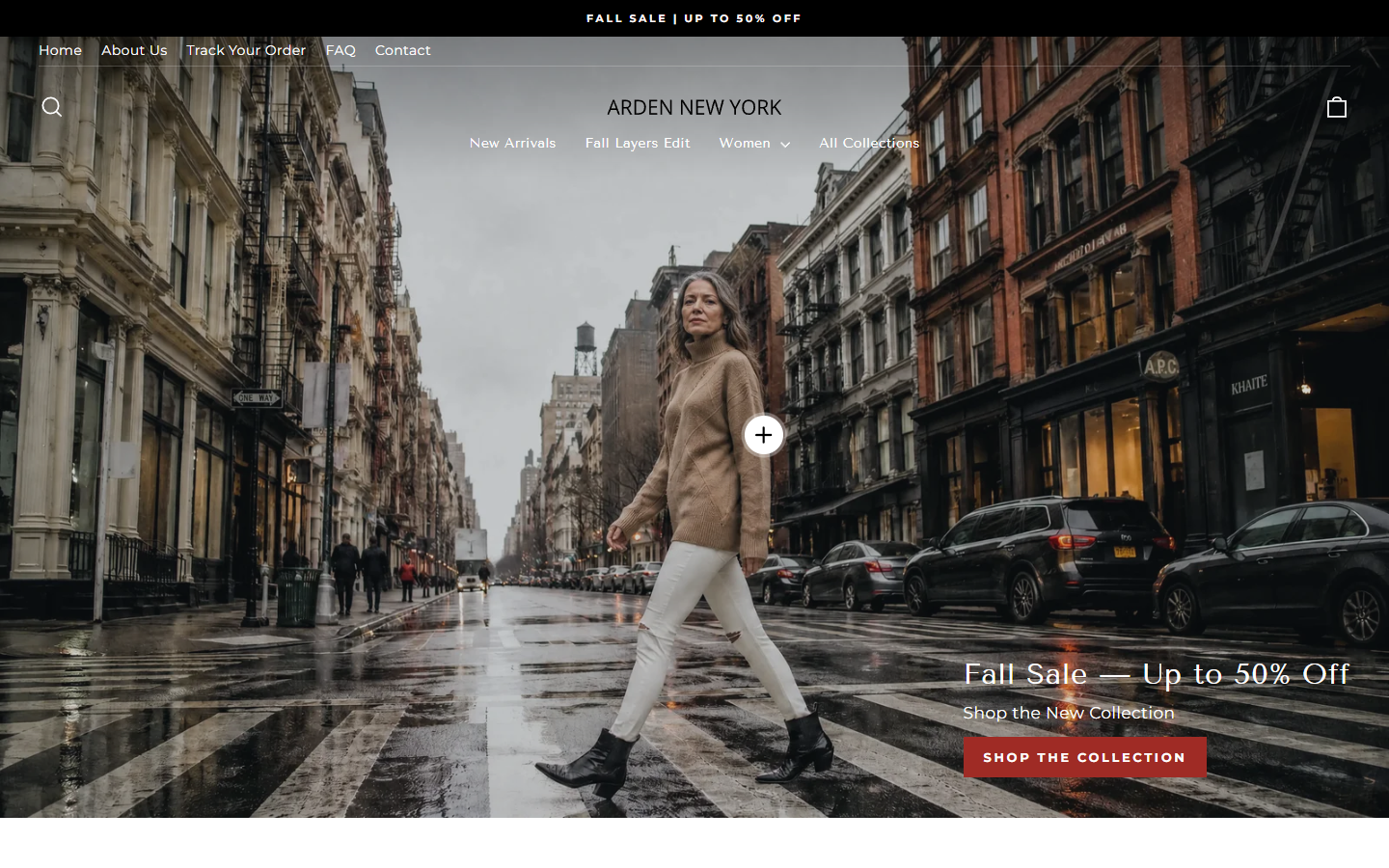 Arden New York Review: Sale-Item Returns and Dutch Ownership Explained 1 Arden New York homepage advertising a fall sale on sweaters and other clothing