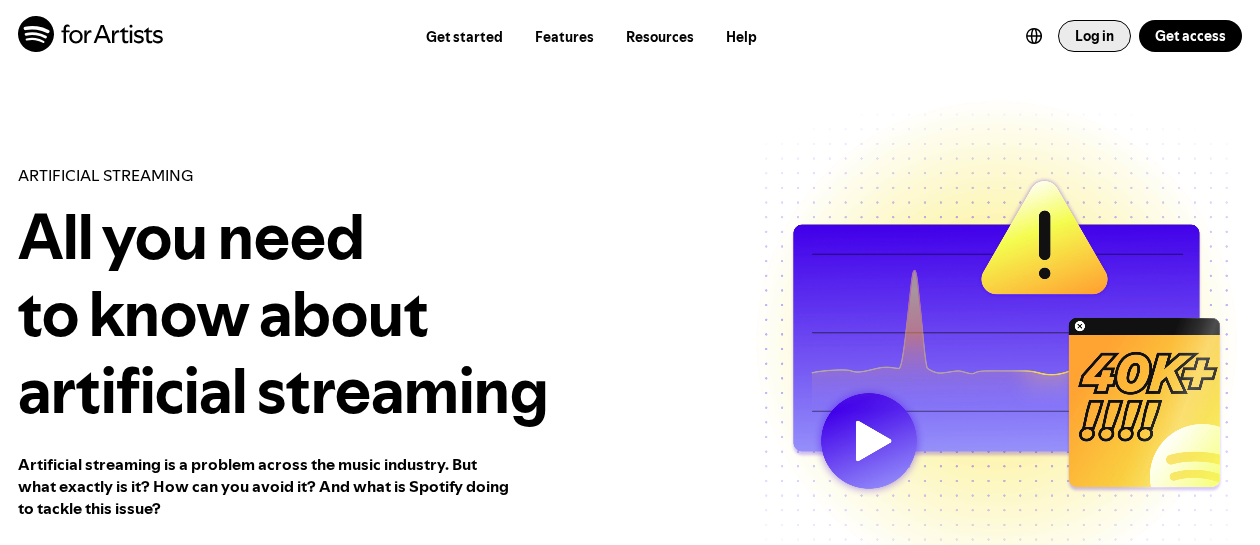 Spotify for Artists page titled All you need to know about artificial streaming