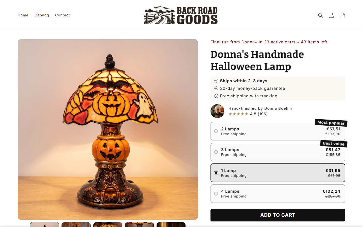 BackRoad Goods Review: Handmade Maker Stories, Returns, and Buyer Risks 2 BackRoad Goods product page with handmade lamp story, specifications, and return claims