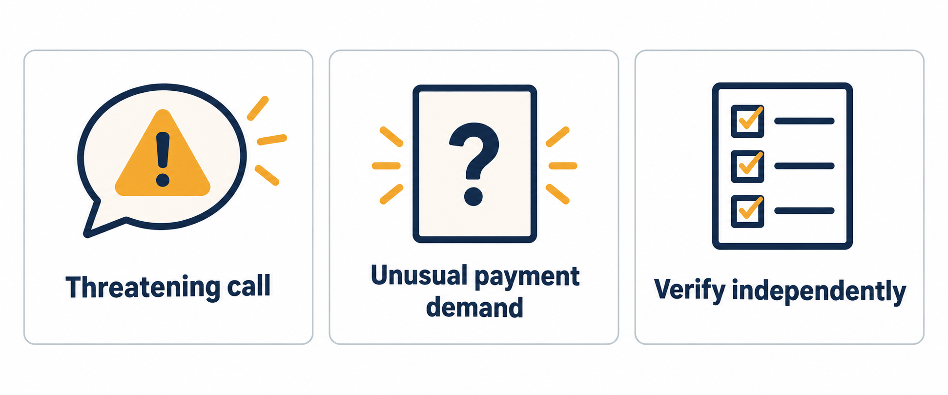 Illustrative warning signs for urgent payment-code demands