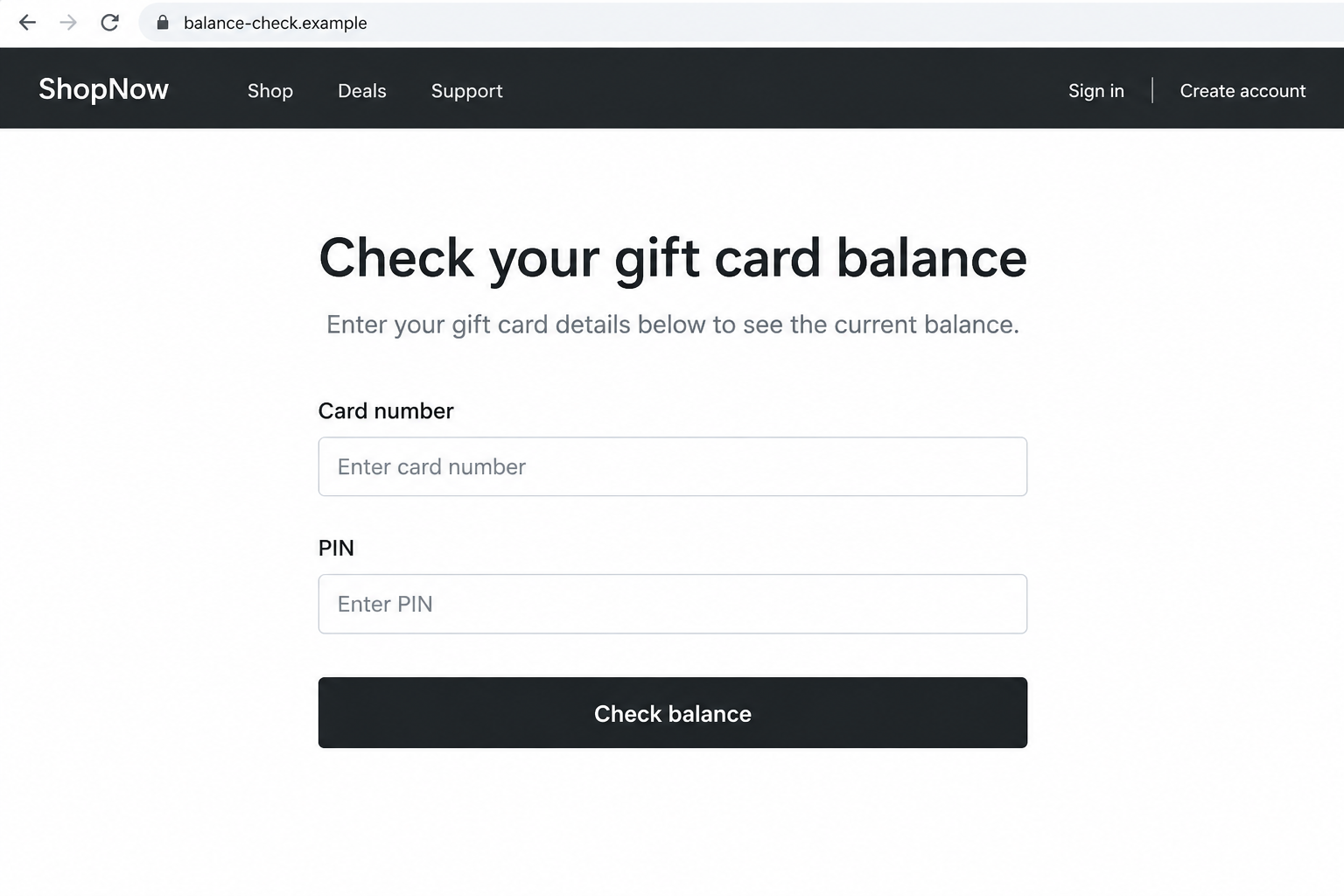 Best Buy Gift Card Balance Scam: Fake Checkers Can Drain Your Funds Fast 1 Fictional flat-screen gift card balance checker on a nonfunctional example domain