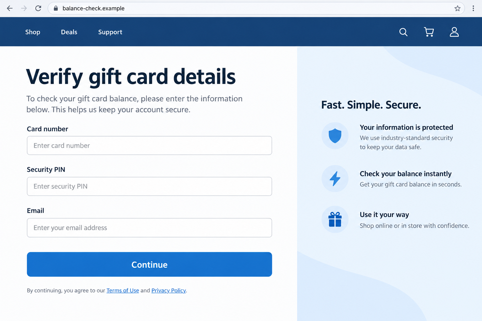 Best Buy Gift Card Balance Scam: Fake Checkers Can Drain Your Funds Fast 2 Fictional flat-screen gift card details form asking for card number PIN and email