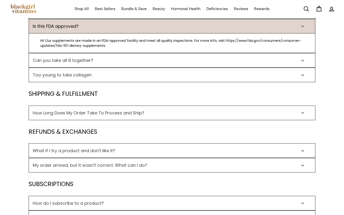 Black Girl Vitamins FAQ describing its manufacturing facility as FDA approved