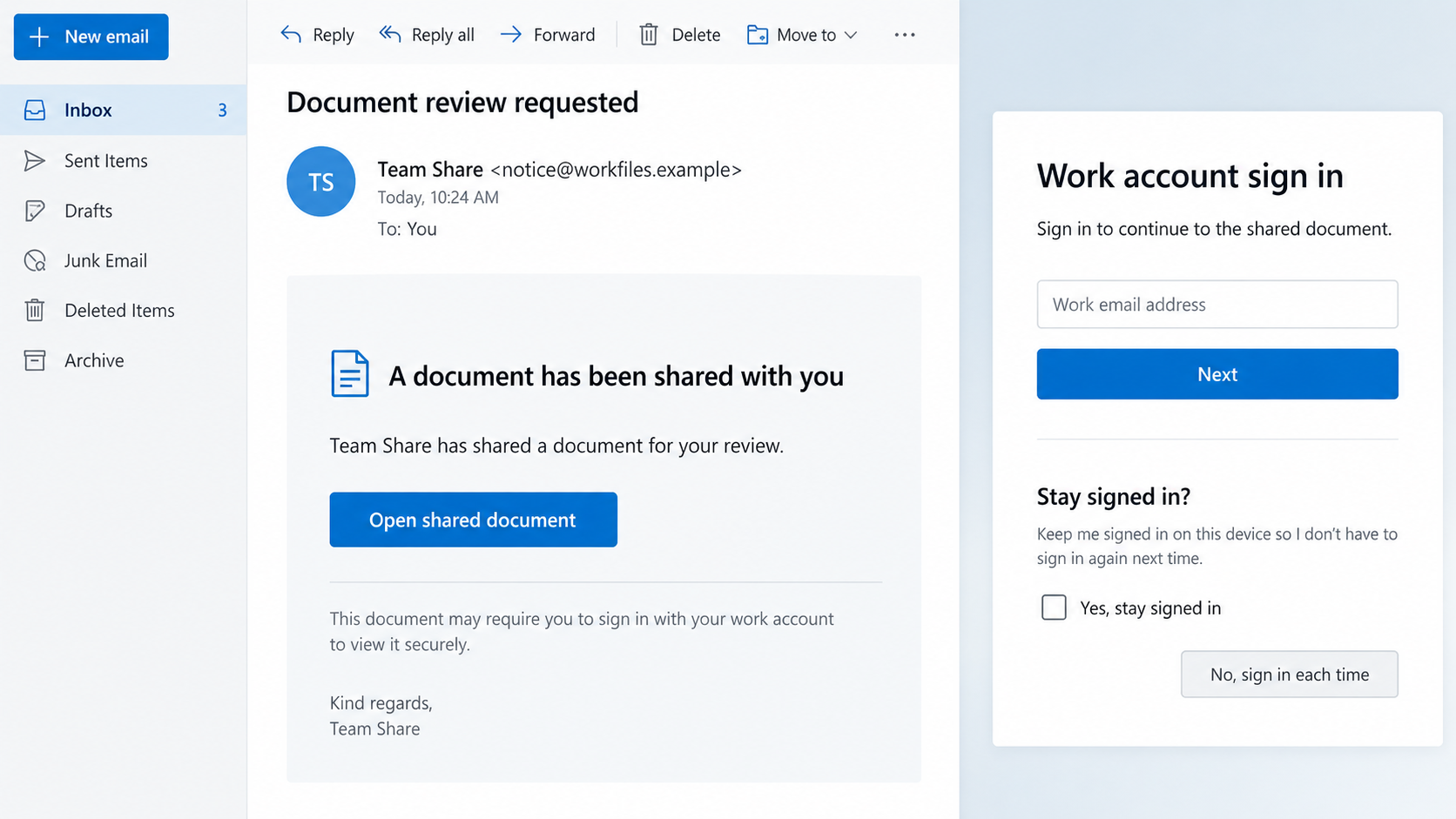 BigBear 2.0 Microsoft 365 Phishing Scam: How MFA Sessions Can Be Stolen 1 Illustrative shared-document email and work-account sign-in lure