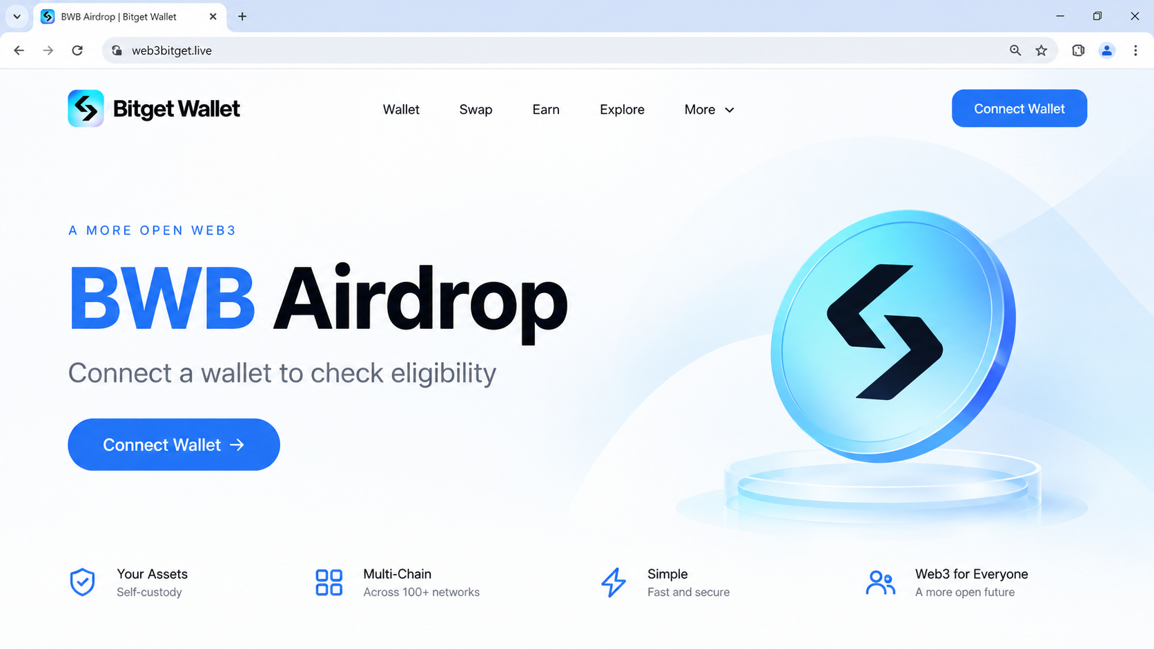 Fake Bitget Wallet BWB Airdrop Scam Exposed: How the Wallet Trap Works 1 Illustrative reconstruction of a fake Bitget Wallet BWB airdrop page at web3bitget.live