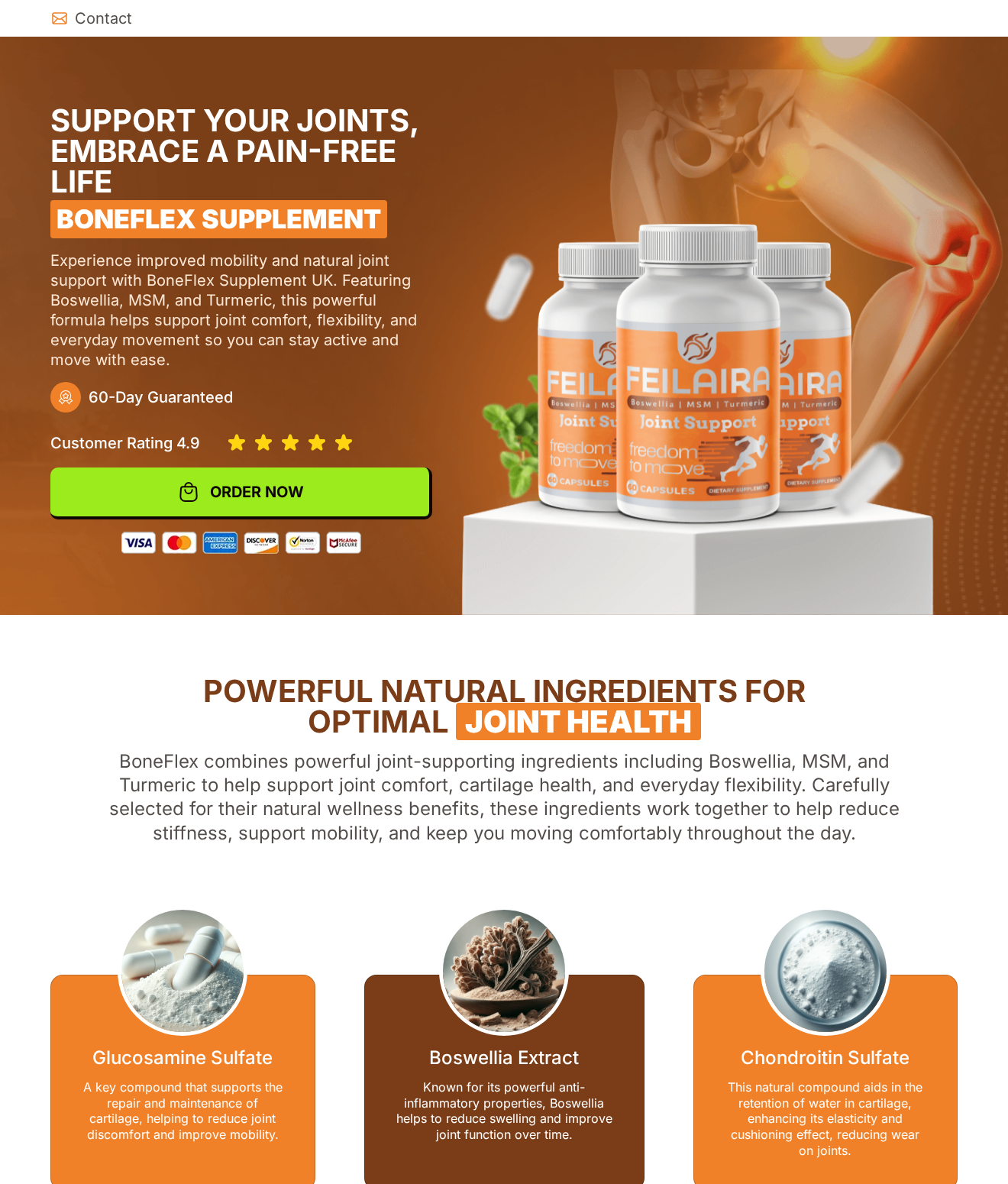 BoneFlex Supplement Investigated: Feilaira Rename and Safety Claims Checked 1 BoneFlex supplement website displaying Feilaira bottles and joint-health ingredient claims