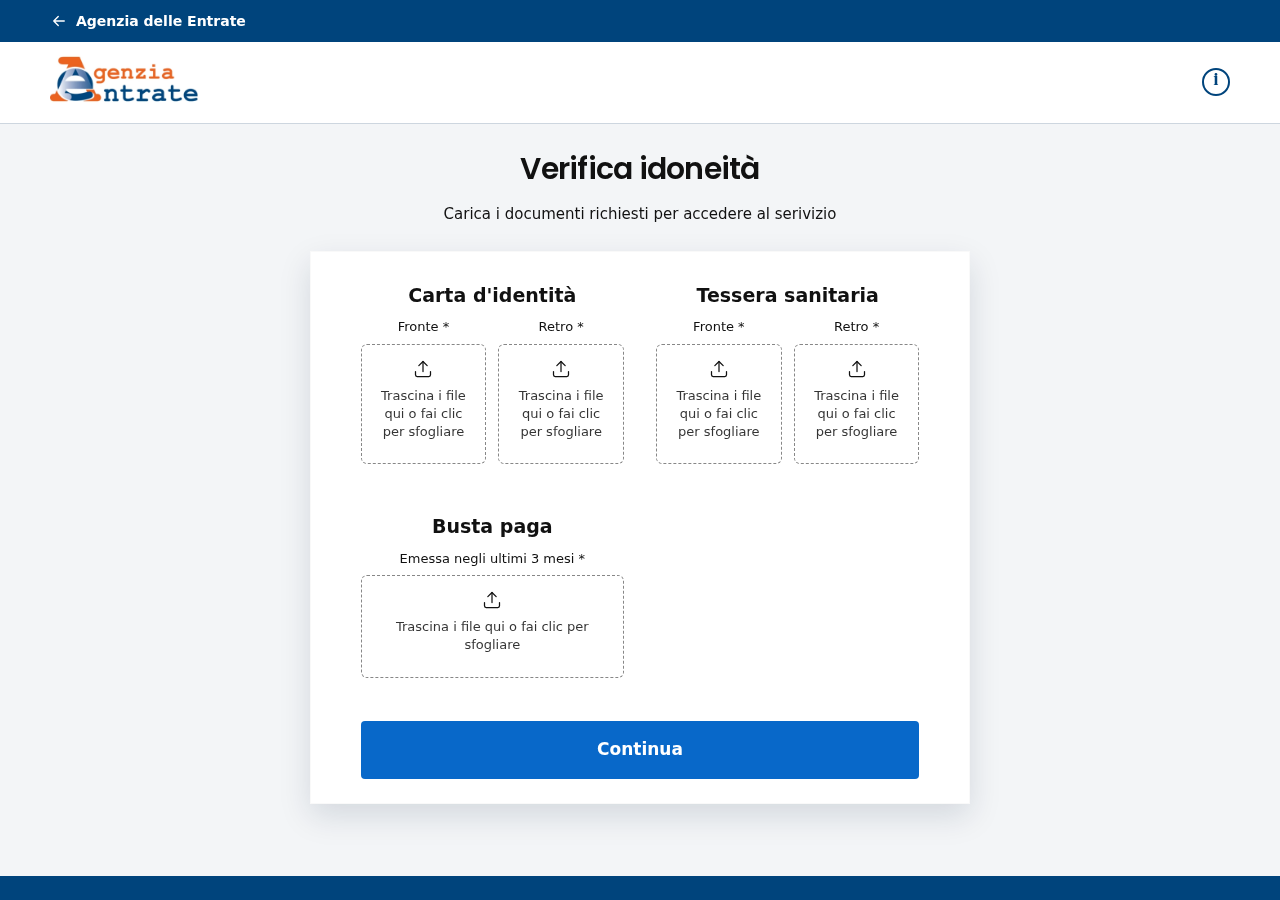 Bonus Vacanze Scam: Fake Tax Agency Pages Collect IDs, Payslips and Selfies 1 Captured fake Bonus Vacanze eligibility page requesting identity card, health card and payslip uploads