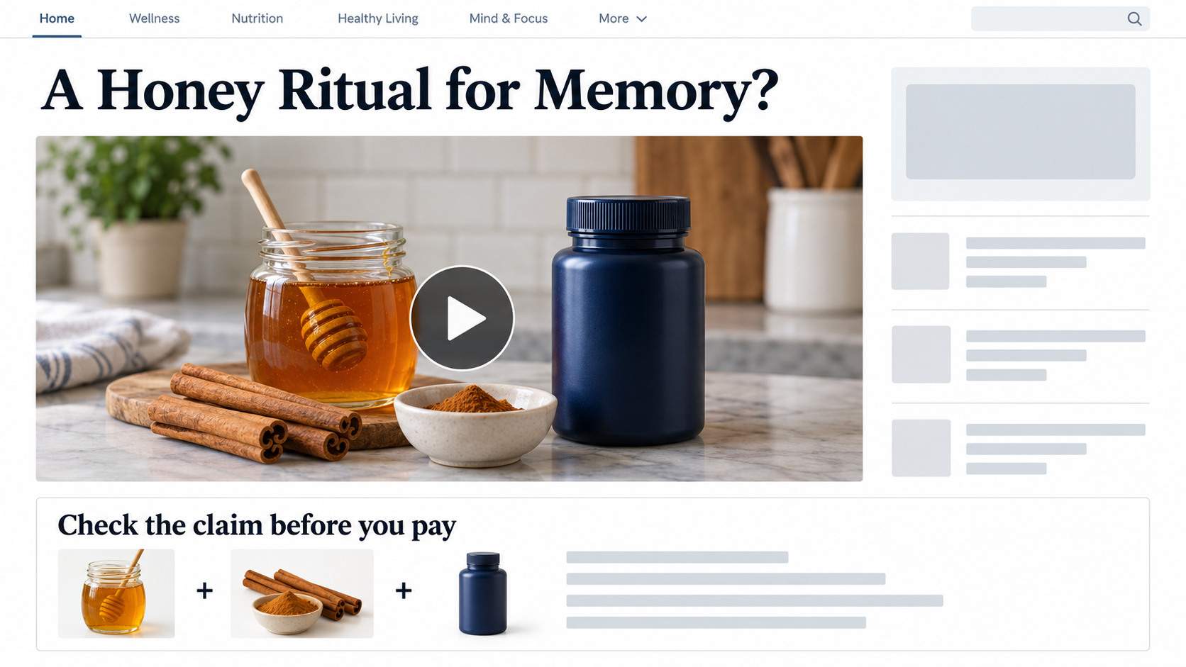 Brain Recall EXPOSED: The Alzheimer's Honey Cure Promotion Investigated 1 Illustration of a fictional honey ritual advertorial with an unbranded bottle, not a screenshot or verified Brain Recall package