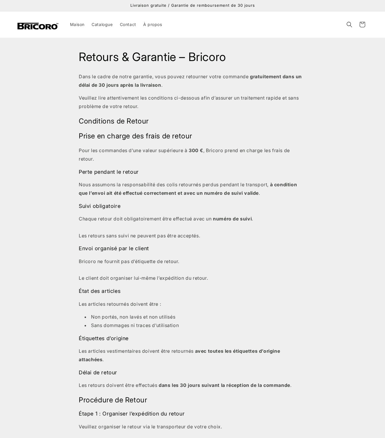Bricoro Cooling Ace: Scam or Legit? Cooling Claims and Returns Investigated 3 Bricoro return policy showing unused-item conditions, the postage threshold and tracked-shipping requirement