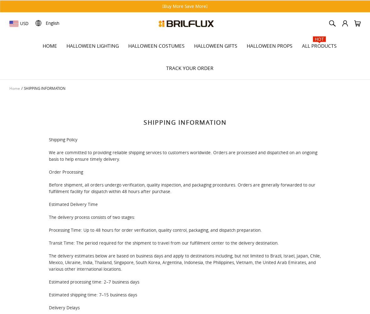 Brilflux Review: Halloween Delivery, Conflicting Timelines and Return Risks 1 Brilflux shipping page listing both 48-hour processing language and a separate 2 to 7 business day processing estimate
