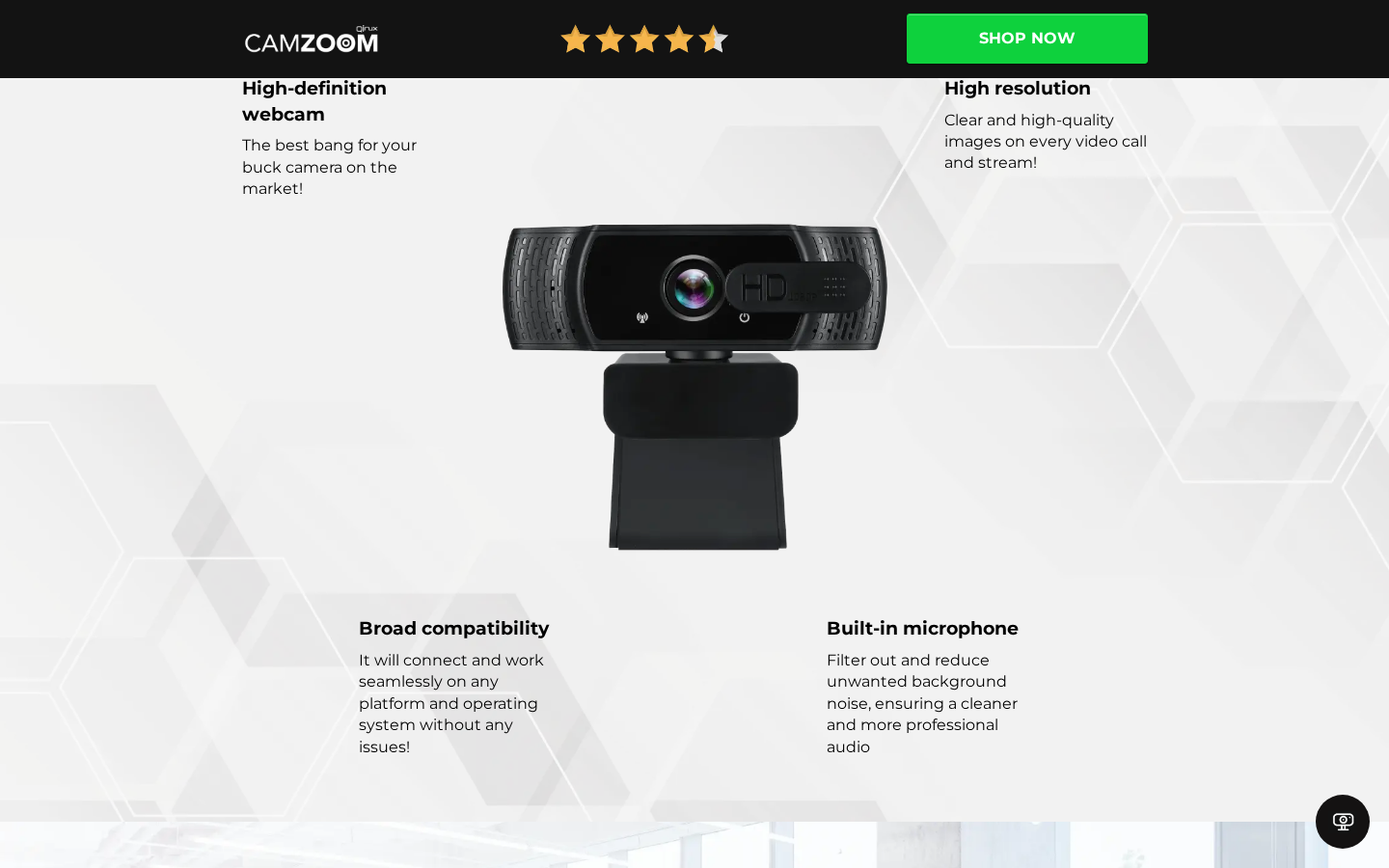 Qinux CamZoom Review: Generic Webcam Claims and Seller Risks Explained 1 Qinux CamZoom product page showing webcam features and sales button