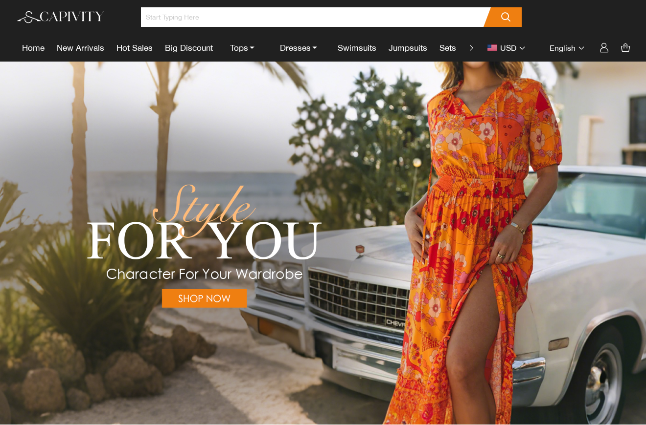 Archived Capivity.com homepage from August 2025 with a Style For You banner, a boho dress and prices in USD