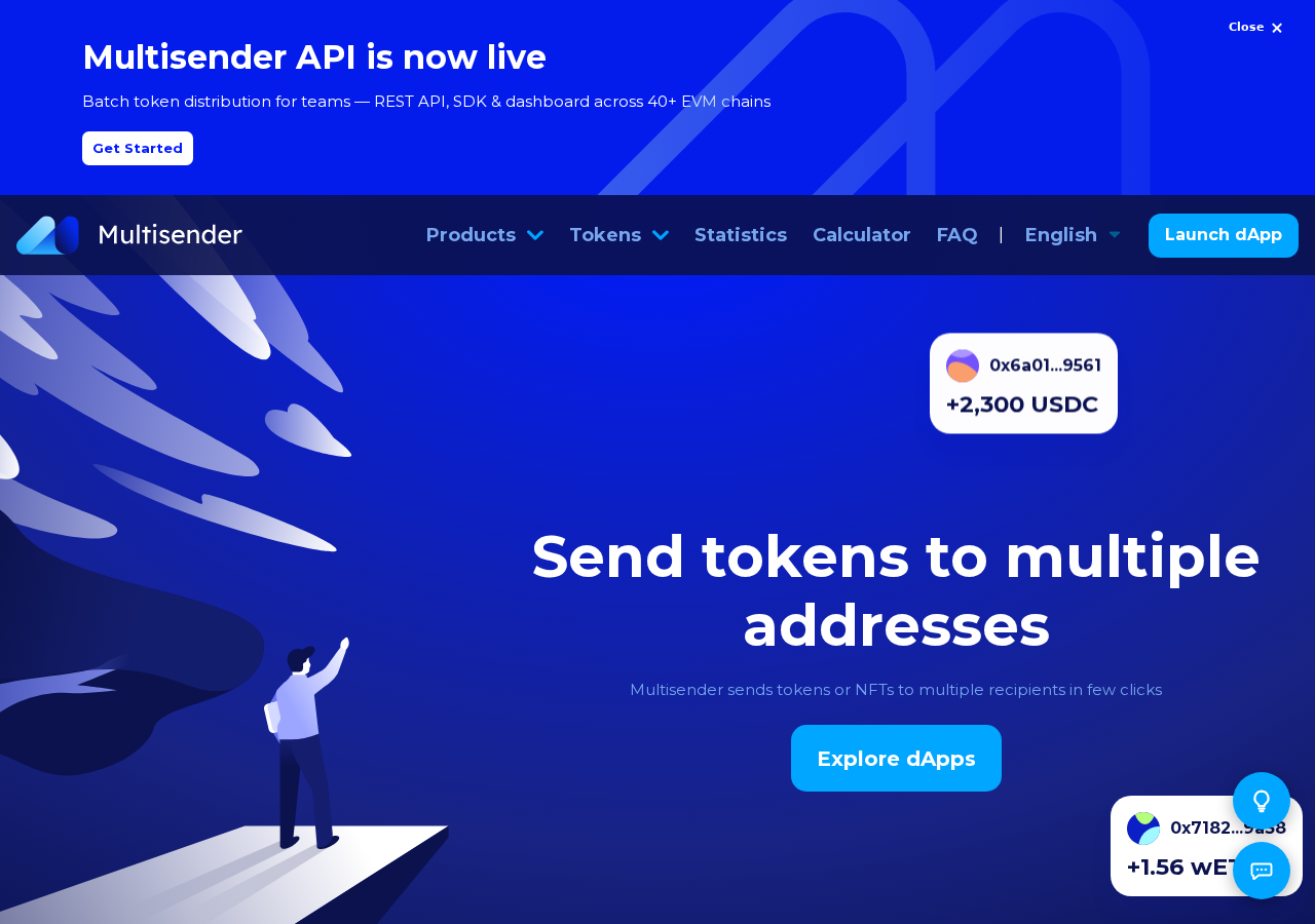 Multisender Airdrop Scam Exposed: Fake Claim Pages and Wallet Approval Risk 2 Official Multisender homepage describing its legitimate bulk token distribution service