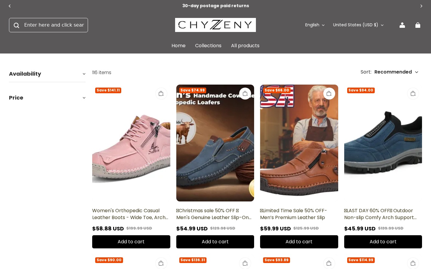Chyzeny Review: 30-Day Return Promise Clashes With the 14-Day Policy Terms 1 Chyzeny catalog with prominent 30-day postage-paid returns banner and large product discounts