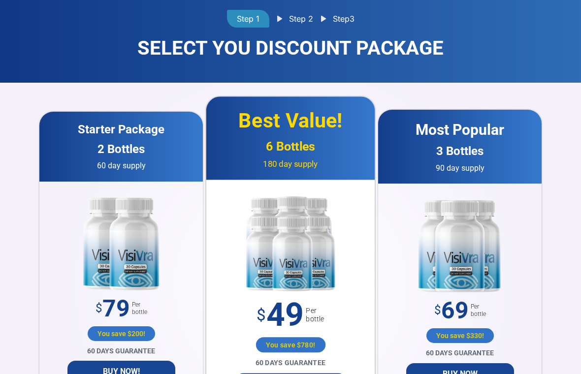 Clint Eastwood 7-Minute Vision Trick: VisiVra Claims and Checkout Reviewed 1 VisiVra sales page displaying two, three and six bottle packages with per-bottle pricing