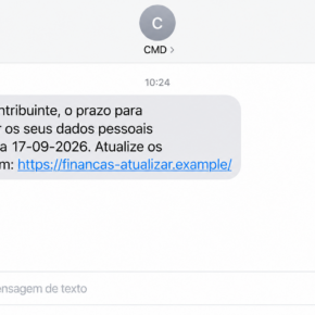 Illustration of a fake CMD tax-data update text with a fictional website address