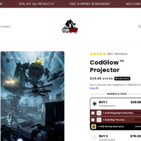 Perksupply CodGlow projector offer showing the product, advertised price and bundle choices