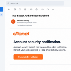 Illustrative cPanel security breach email asking the recipient to complete password revalidation