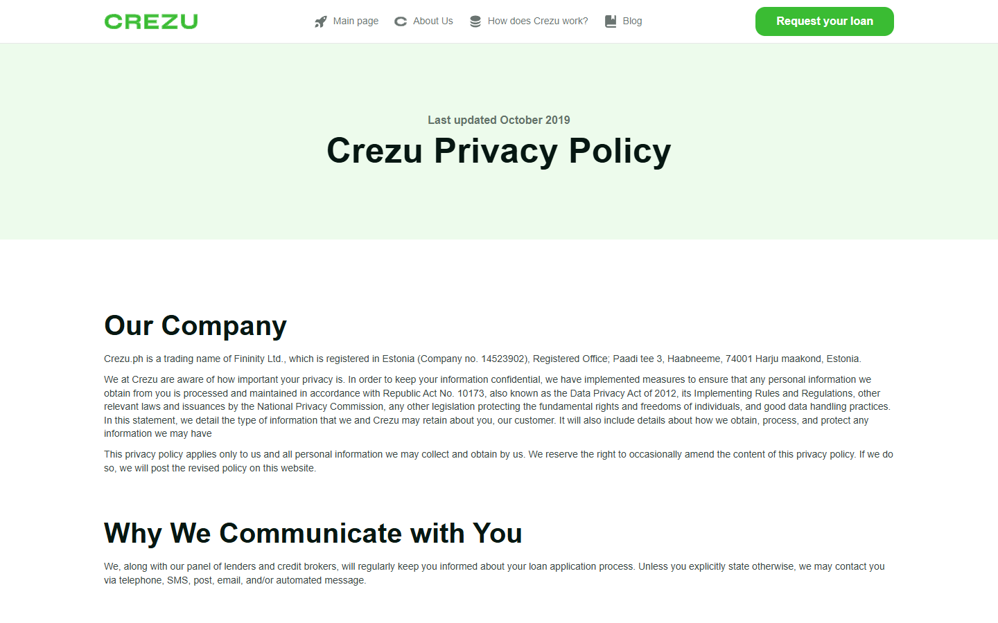 Crezu Loan Review: Matching Service, Data Sharing, and Real Borrower Risks 3 Crezu privacy policy identifying the operator and categories of borrower information