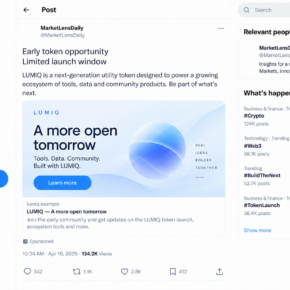 Illustrative flat-screen reconstruction of a crypto influencer post promoting a fictional token and an example-domain link