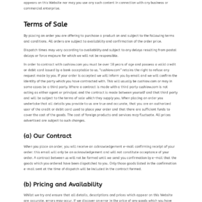 Cushiow terms of sale describing the contracting party and order acceptance