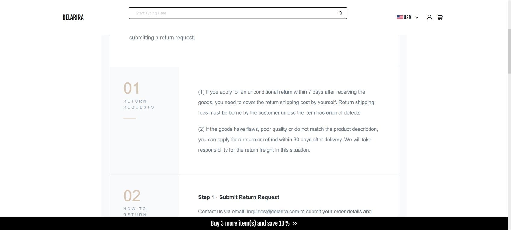 Delarira Review: Bundle Discounts, Return Exclusions and Company Checks 2 Delarira return policy separating seven-day preference returns from thirty-day defective item claims