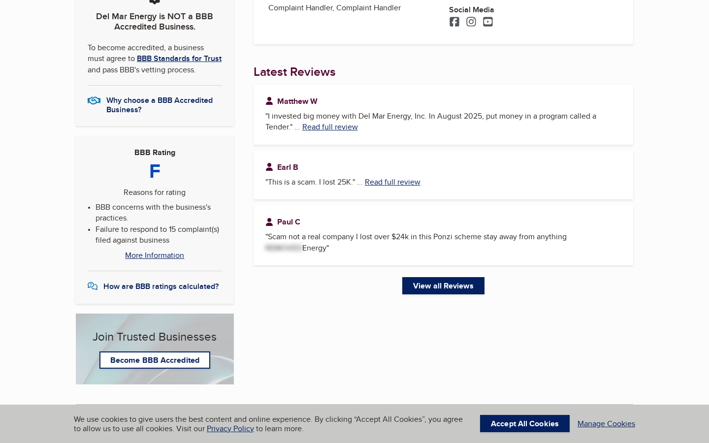 Del Mar Energy Investment Warning: SEC Claims and Withdrawal Risks Exposed 2 Public BBB consumer reviews describing concerns about Del Mar Energy investments